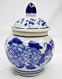 Blue White Porcelain Chinoiserie Ginger Jar Carnation Flower 4.75
