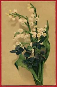 Antique Postcard BOUQUET FLOWERS Lilies of the valley Violas Old Russian card
