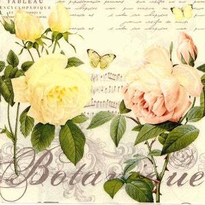 4 Decoupage Napkins | Pastel Roses Butterfly and Music | Rose Napkins Romantic Napkins Floral Napkins | Paper Napkins for Decoupage