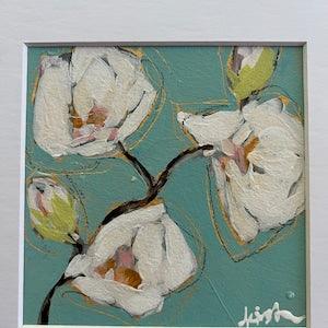 Orchid abstract, art, gift, original art, fine art, painting, decor, white orchids,  matted in 11"x14", wall art, frame ready