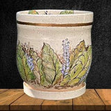 Hand Painted Leaves On Planter |Ceramic Handmade | Green, Blue, Brown Glazes Gold Gilding | Drainage Hole & Dish | Gardening,  Succulent