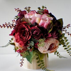 Peony Bridal Bouquet, Silk Wedding Flowers, Blush Wedding Flowers, Marsala Red Bouquet Rustic Wedding Shabby Chic Wedding, Bride BridesmaIde