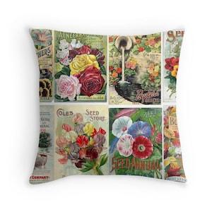 Gift for Gardener, Flowers Throw Pillow, Garden Decor, Sweet Peas, Morning Glory, Pansies, Floral Cushion, Garden Cushion, Gardening Pillow