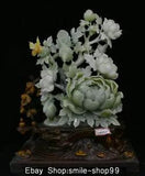 20" China Natural Xiu Jade Carving Feng Shui Peony Flower Bird Luck Sculpture
