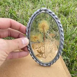 Vintage Pressed Dried Flowers in Oval Glass with Twisted Metal Frame Hanging -HN