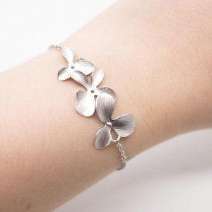 Bracelet silver plated, flowers, orchids, flowers, wedding jewelry, bridal jewelry