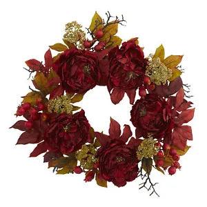 24" Artificial Sedum PeonyFlowers Wreath Home Decor