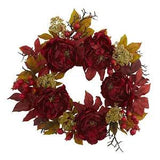 24" Artificial Sedum PeonyFlowers Wreath Home Decor
