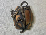 VINTAGE UNSIGNED FLORAL FLOWER LILY COPPER BROOCH PIN PENDANT JEWELRY