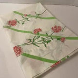 Vintage Standard Size Pillowcase Pink Carnations Green Ribbon Detail Flowers