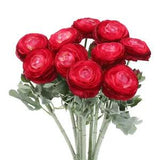 Artificial Ranunculus Flowers, 10 Stems Faux Permanent Flower Floral, Rose Red