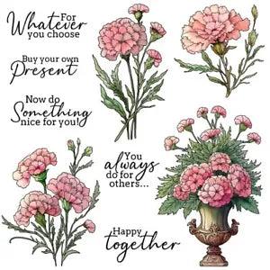 Carnation Flowers Retro Vase Happy Together Metal Cutting Dies Clear Stamps