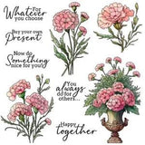 Carnation Flowers Retro Vase Happy Together Metal Cutting Dies Clear Stamps