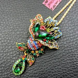 Betsey Johnson Easter Lily Rainbow Crystal Pendant Necklace Brooch Free Gift Bag