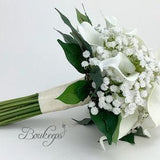 CHOOSE RIBBON COLOR - Real Touch Ivory Calla Lily and Baby??s Breath Bouquet, Bridesmaid, Flower Girl, Wedding Bouquet, Greenery