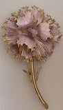 ??Vintage GoldTone Pink Flower Enameled Ruffled Petals Carnation Brooch Pin U08