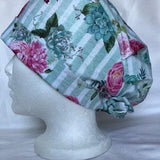 Floral Bouquet Scrub Cap. Surgical Scrub Hat. Eucalyptus, succulents and flowers. Designed and Hand Made In Canada By The Scrub Locker Shop