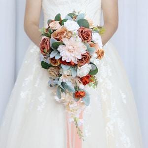 Burnt orange bridal bouquet, Bridal cascade bouquet, Terracotta bridal bouquet, Rust orange bridal bouquet, Wedding bouquet cascade