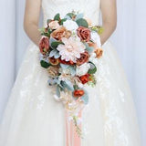 Burnt orange bridal bouquet, Bridal cascade bouquet, Terracotta bridal bouquet, Rust orange bridal bouquet, Wedding bouquet cascade