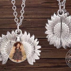 Sunflower Locket with Photo Personalized Necklace Gift Valentines Day Gift Sunflower Necklace with photo flower shaped locket