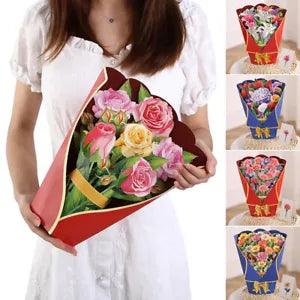 Card Rose/Lily/Sunflower/Tulip Tropical Bloom Paper Flowers 3D Pops-up Bouquet