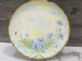 T & V Limoges Hand Painted Cabinet Plate 10.25" Blue Carnations Flowers