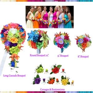Rainbow colorful keepsake wedding flowers - build your wedding package bouquet corsage boutonniere red purple green yellow green