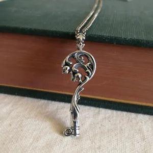 925 Sterling Silver Nouveau Style Lily of the Valley Antique Key Pendant Unique