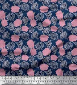 Soimoi Blue Cotton Poplin Fabric Peony Floral Print Fabric by the-g8r