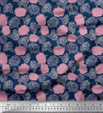 Soimoi Blue Cotton Poplin Fabric Peony Floral Print Fabric by the-g8r