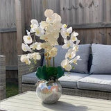 Realistic LED Artificial White Orchid in a glass vase