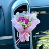 Handmade Mini Natural Dried Flower Bouquet (Rosy) ? Car Accessories ? Vent Clip Scent Diffuser ? Perfume Decoration ? Gifts for Her
