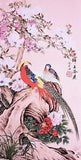 STUNNING ORIGINAL ASIA ART CHINESE WATERCOLOR PAINTING-Golden birds&Peony flower