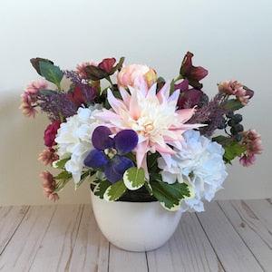 Faux floral arrangement; Lush artificial garden arrangement