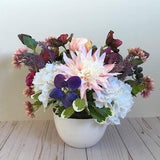 Faux floral arrangement; Lush artificial garden arrangement