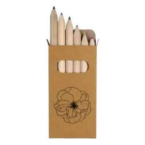 6 x 'Peony Flower' Short 85mm Pencils / Coloured Pencil Set (PE00009553)