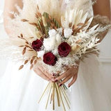 Burgundy Red Rose Pampas Grass wedding bouquet Dried Bridal bouquet /Dry Flower Wedding,Rustic Boho Brides,Bridesmaid bouquet,Dried bouquet