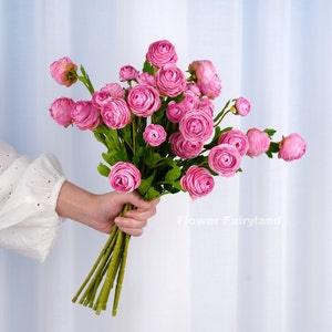 Pack of 3 - Small Ranunculus Stem | High Quality Artificial Flower | DIY Floral | Wedding/Home Decoration | Gifts - Light Magenta (Set of 3)