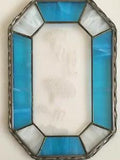 Custom Design Blue & White Oval Carnation Etched Stained Glass Suncatcher