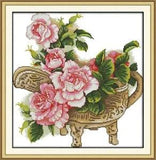 Cross Stitch Pink Peony Flowers Design Canvas Embroidery Wall Decoration Display