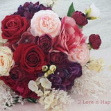 Red and blush maroon roses, peonies faux bridal bouquet-Artificial wedding bouquet-Bespoke faux bridal bouquets