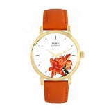 Toff London TLWS-52127 Ladies Orange Lilies Flower Watch