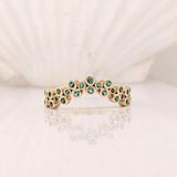 Contour 14k Solid Gold Band w Bezel Emerald Accents | Green Gemstone Ring | Stackable Ring | May Birthstone | Customizable