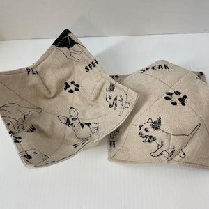 Pups and Leopard |  Microwavable Bowl Cozy | Reversible Bowl Cozy | Soup Bowl Cozy | Ice Cream Cozy