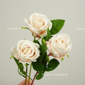 Set of 3 - Artificial Rose Stem | Artificial Flower | DIY Floral | Wedding/Home Decoration | Gifts - Blushy Cream (Set of 3)