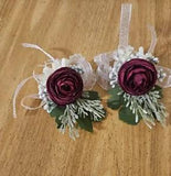Fiwisora Burgundy Artificial Ranunculus Flower Wedding Bridal Corsage Bridesmaid