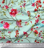 Soimoi Green Velvet Fabric Leaves & Ranunculus Floral Printed Craft-WiH