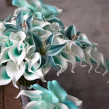 Turquoise Bridal Bouquets, Bridesmaids Bouquets, Teal Bouquet, Real Touch Calla Lilies, Tiger Lilies, Blue Weddings