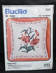 Bucilla Stitchery "Tiger Lilies" Pillow Cover Kit No. 49824