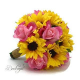 CHOOSE RIBBON COLOR - Sunflower and Pink Rose Bouquet, Sunflower Bridesmaid / Bridal Bouquet, Sunflower Bridal Bouquet, Sunflower Wedding